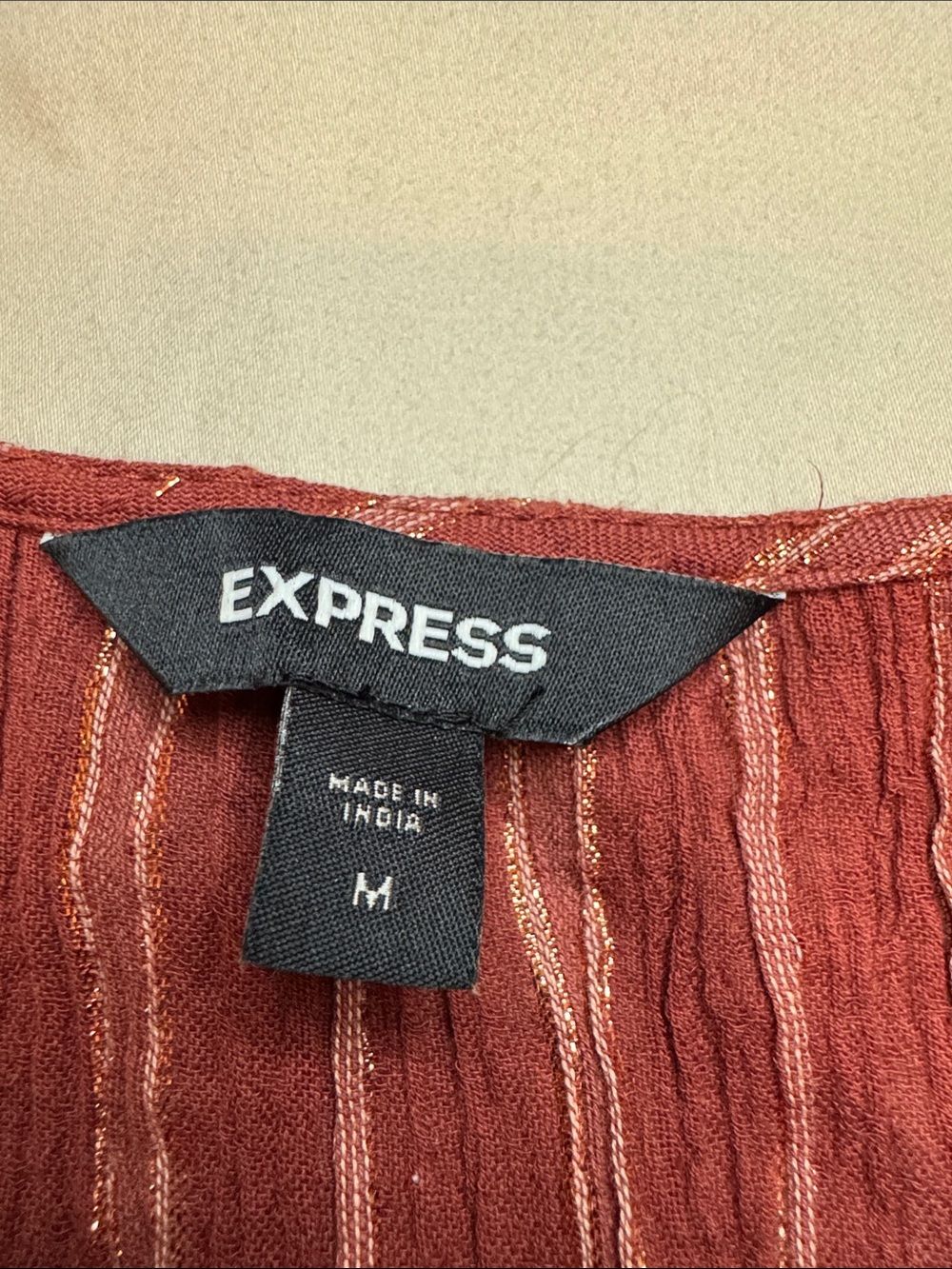 Express Rust Red Striped Ruffle Sleeve Top - Picture 2 of 7